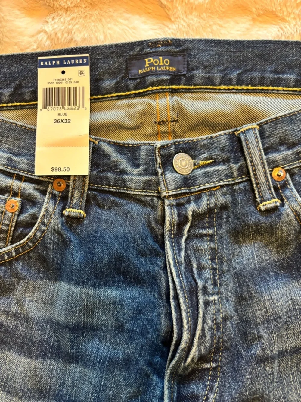 Ralph Lauren Men's Distressed Patchwork Jeans - Dark Blue - Picture 4 of 5